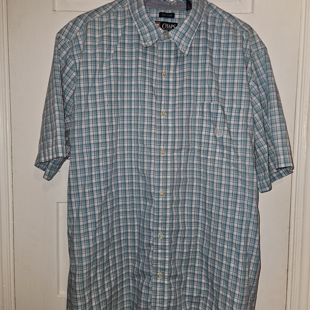 Chaps Light Blue and White Plaid Casual Shirt